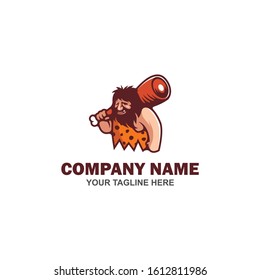 Prehistoric Caveman With A Cudgel Meat Logo Design Vector Illustration - Vector