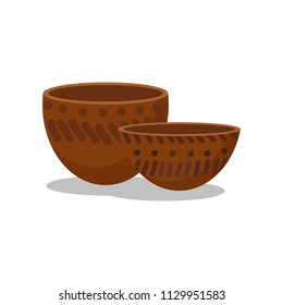 Prehistoric clay bowls, Stone age symbols vector Illustration on a white background