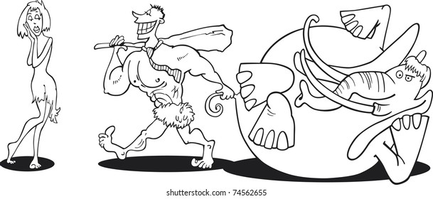 Prehistoric couple for coloring book