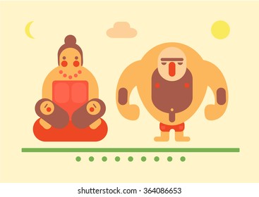 Prehistoric couple with two children.