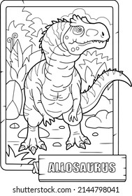 prehistoric dinosaur allosaurus, coloring book, outline illustration