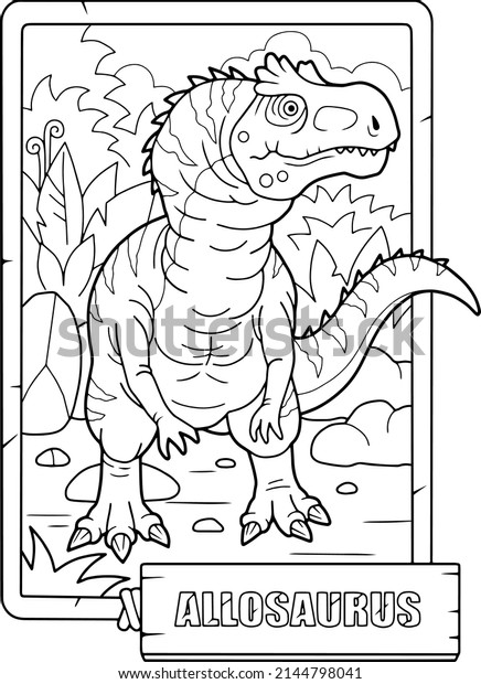 prehistoric dinosaur allosaurus, coloring\
book, outline\
illustration