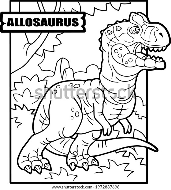 Prehistoric Dinosaur Allosaurus Coloring Page Outline Stock Vector ...