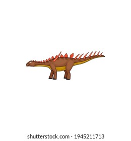 Prehistoric dinosaur Ankylosaurus with long tail isolated ancient animal in cartoon style. Vector dino of jurassic period ankylosaurus dinosaur in brown color. Plastic kids toy, childish reptile