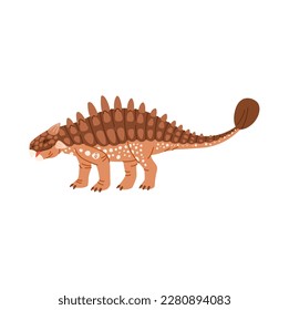 Prehistoric dinosaur Ankylosaurus with tail club cartoon character. Vector prehistoric dino, animal of jurassic period, brown dinosaur head with horns