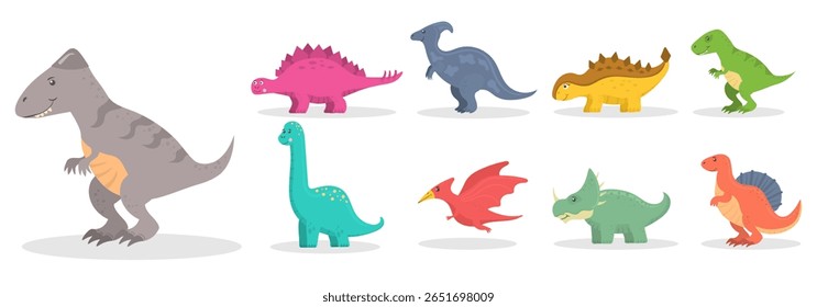 Coleção pré-histórica de dinossauros bonito bebê dinossauro vetor desenho animado crianças isoladas ilustração fundo design colorido personagem cômico engraçado feliz aniversário animal fantasia réptil stegosaurus bron