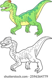 prehistoric dinosaur dilophosaurus, coloring book for children, outline illustration