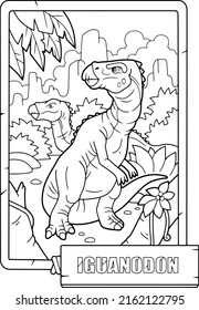 prehistoric dinosaur iguanodon, coloring book for children, outline illustration