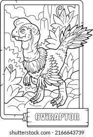 prehistoric dinosaur oviraptor, coloring book for children, outline illustration