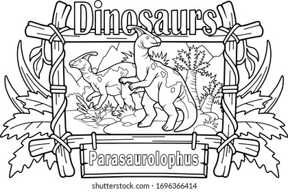 prehistoric dinosaur parasaurolophus, coloring book, contour picture