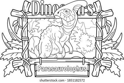 prehistoric dinosaur parasaurolophus, coloring book, contour picture