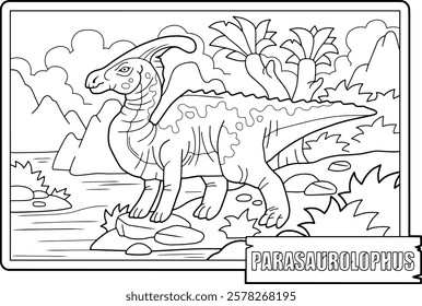 prehistoric dinosaur parasaurolophus, coloring book for children, outline illustration