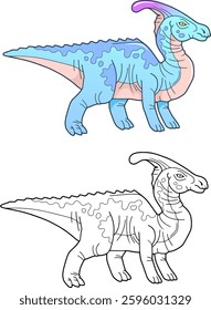 prehistoric dinosaur parasaurolophus, coloring book for children, outline illustration