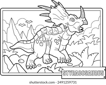 prehistoric dinosaur styracosaurus, coloring book for children