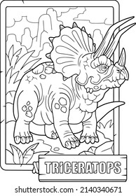 prehistoric dinosaur triceratops, outline illustration, coloring page