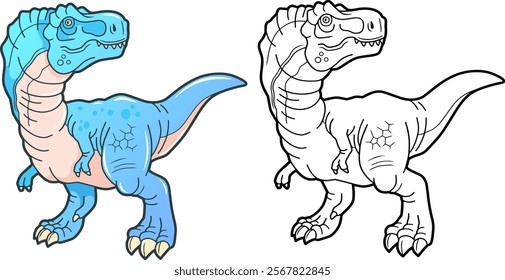 prehistoric dinosaur tyrannosaurus, contour illustration coloring book