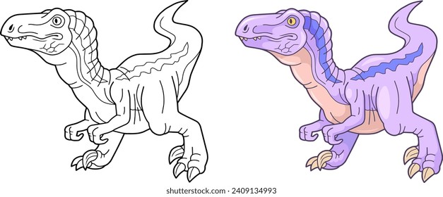 velociraptor de dinosaurio prehistórico, libro de coloración