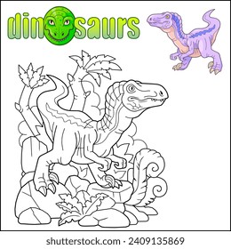 prehistoric dinosaur velociraptor, coloring book