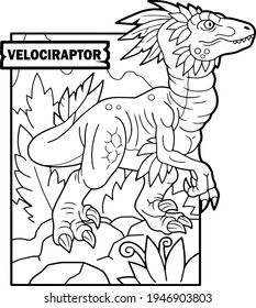 prehistoric dinosaur velociraptor, coloring page, outline illustration