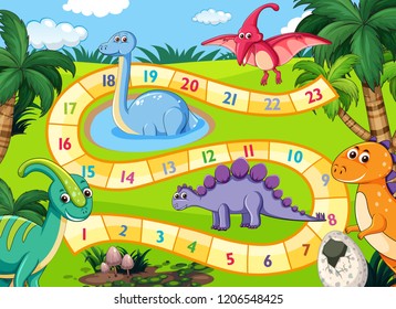 Prehistoric Dinosaurs Boardgame Scene Illustration Stock Vector ...