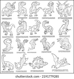 Prehistoric Dinosaurs, Set Of Images, Coloring Book