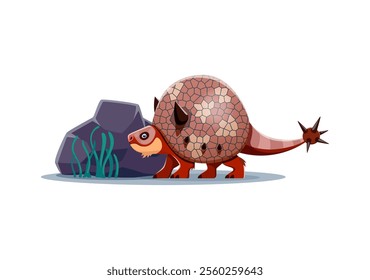 Prehistoric Doedicurus dinosaur cute character. Extinct animal, paleontology reptile or prehistoric dinosaur comic cartoon vector mascot. Jurassic era lizard funny character or isolated personage