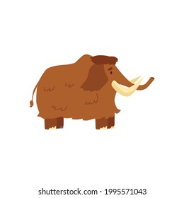 Prehistoric extinct mammoth, wild mammal animal ice age. Flat cartoon vector illustration isolated on a white.