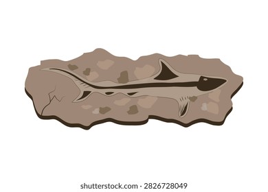 Prehistoric Fish Fossil Vector Illustration on Earth Tone Stone Slab