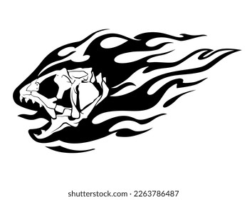 Prehistoric Fish Head in Black Flames Design