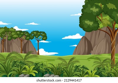 Prehistoric forest scene background illustration