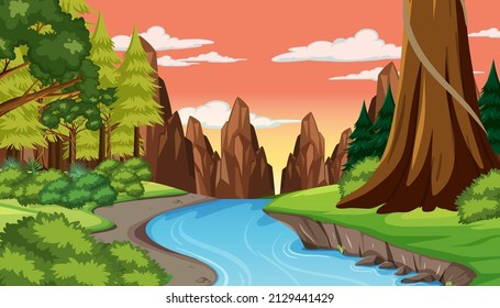 Prehistoric forest scene background illustration