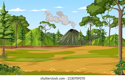 Prehistoric forest scene background illustration