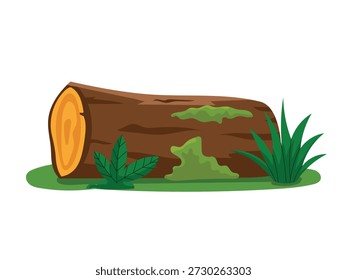 Prehistoric forest, tree trunk stump, rainforest, swamp moss on old logs