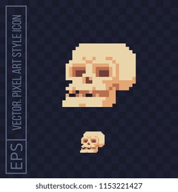 Prehistoric human skull. Isolated pixel art vector illustration. Design for logo and mobile app. 8-bit sprite.