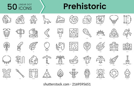 prehistoric Icons bundle. Linear dot style Icons. Vector illustration