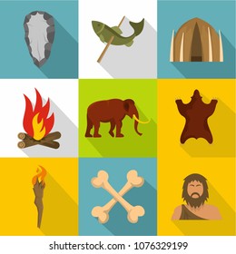 Prehistoric icons set. Cartoon set of 9 prehistoric vector icons for web isolated on white background