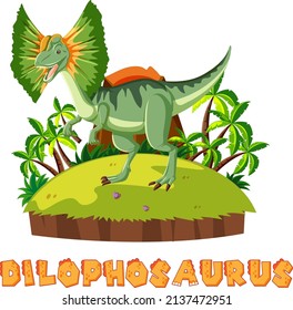 Prehistoric island with dilophosaurus illustration