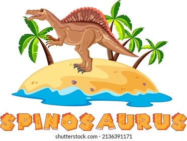 Prehistoric island with spinosaurus illustration