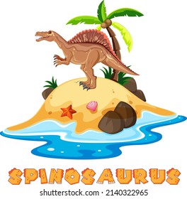 Prehistoric island with spinosaurus illustration