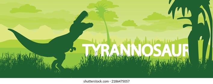 Prehistoric Landscape BC. Dinosaur Tyrannosaurus in habitat. prehistoric creature. Vector graphics