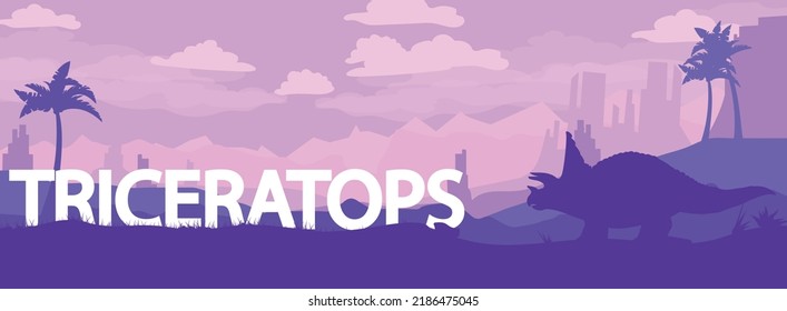 Prehistoric landscape before our era. Triceratops dinosaur in the habitat. prehistoric creature. Vector graphics