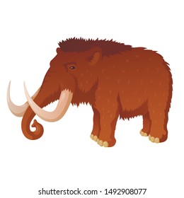 Prehistoric mammoth with long tusks vector illustration. Ancient wooly mammal isolated flat character on white background. Extinct mastodon, elephant species. Huge hairy wild animal