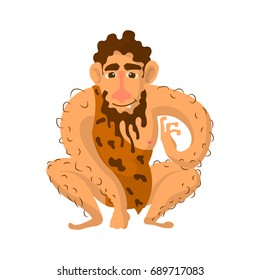 Prehistoric man with beard dressed in animal skin vector illustration svg