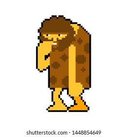 Prehistoric man pixel art isolated. Caveman 8 bit. Ancient man  
