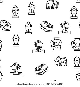 Prehistoric Period Vector Seamless Pattern Thin Line Illustration