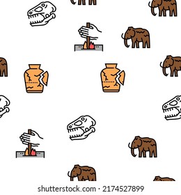 Prehistoric Period Vector Seamless Pattern Thin Line Illustration