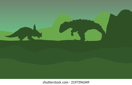 Prehistoric planets. Landscape with dinosaurs. Vector illustration.