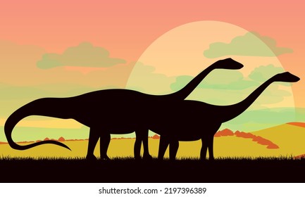 Prehistoric planets. Landscape with dinosaurs. Vector illustration.