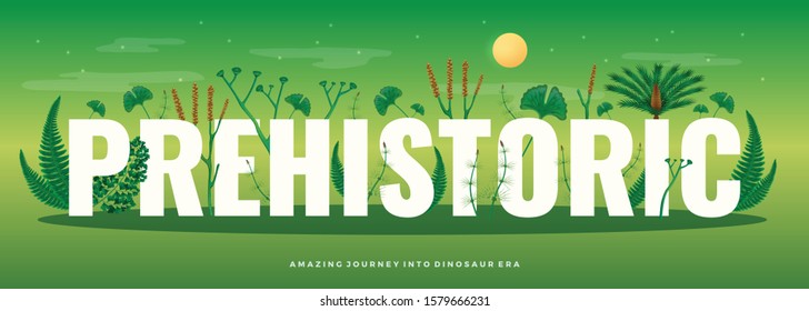 Prehistoric plants horizontal composition with text and images of ancient nature flora with green shades background vector illustration