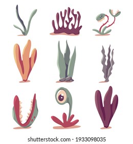Prehistoric plants vector cartoon set isolated on a white background.